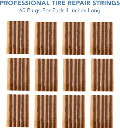 CKAuto 60pcs 4" Brown Tire Repair Strings, Automotive Tool Tire Repair Plugs for Tubeless Off-Road Tires Car, Bike, ATV, UTV, Wheelbarrow, Mower