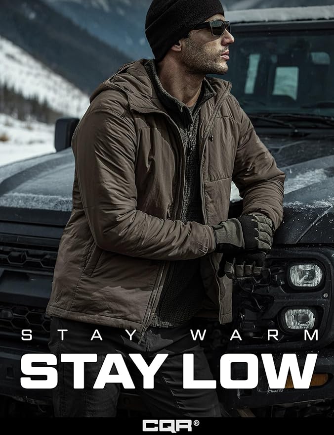 CQR Men's Lightweight Insulated Jacket, Windproof Packable Water Resistant Warm Active Coat for Hiking Work Outdoor Tactical