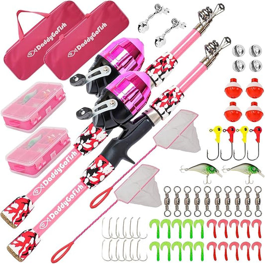 DaddyGoFish Kids Fishing Pole - Rod Reel Combo Tackle Box Starter Set - First Year Small Gear Kit for Boys Girls Toddler Youth Age Beginner Little Children