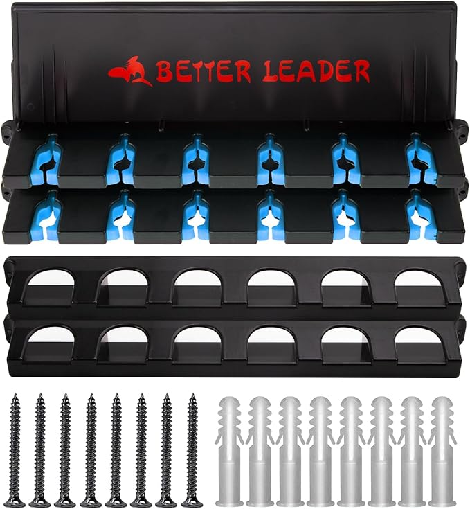 2 Pack Vertical Fishing Rod Holder for Garage, BETTER LEADER Fishing Pole Holders- Holds Up to 12 Rods or Combos, Wall Mount Fishing Pole Rack, Fits Most Rods of Diameter 3-19mm, Fishing Gifts for Men
