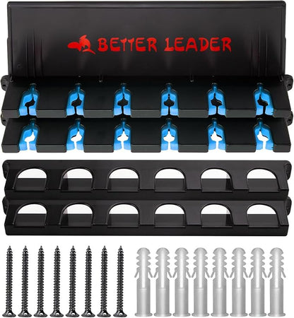 2 Pack Vertical Fishing Rod Holder for Garage, BETTER LEADER Fishing Pole Holders- Holds Up to 12 Rods or Combos, Wall Mount Fishing Pole Rack, Fits Most Rods of Diameter 3-19mm, Fishing Gifts for Men