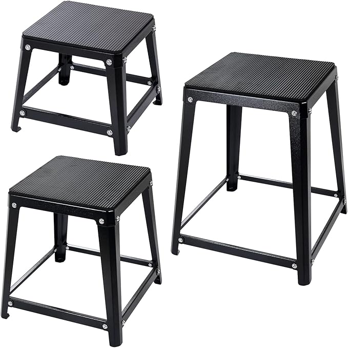 Metal Plyometric Jumping Box, Steel Fitness Exercise Jump Platforms Box for Conditioning Strength and Agility Training, 12 Inch Anti-Slip Workout Step Up Box for Home Gym