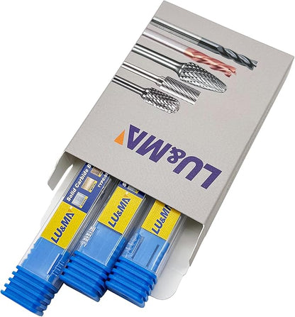 LU&MN SG-5 Double Cut Tree Shape Tungsten Carbide Rotary Burr with 1/4" Shank for Die Grinder and Drill,3PCS