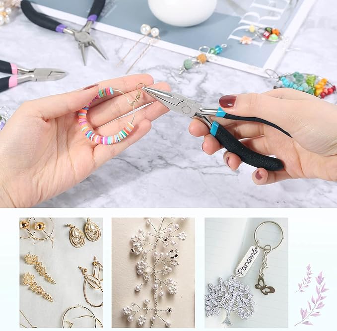 Jewelry Pliers Set, Paxcoo 3Pcs Jewelry Making Tools Kit includes Needle Nose Pliers, Round Wire Cutters for Supplies, Wrapping, DIY Crafts, Beading