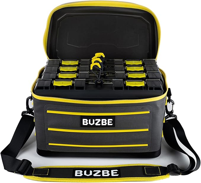 BUZBE Swarm 28 Modular Dry Bag - Customizable Fishing Tackle Carrier, Airtight, Saltwater Ready, Grey and Yellow