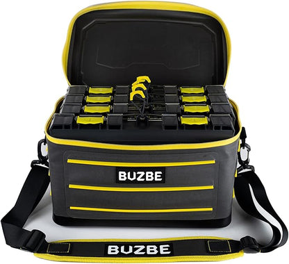 BUZBE Swarm 28 Modular Dry Bag - Customizable Fishing Tackle Carrier, Airtight, Saltwater Ready, Grey and Yellow