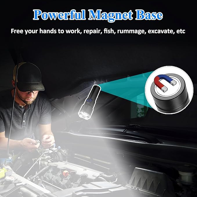 Magnetic Flashlights High Lumens Rechargeable 2 Packs, 990,000L High Lumens Super Bright LED Tactical Handheld Flash Light with 5 Modes, USB C, Zoomable Beam, Digital Power Display, IP76 Waterproof