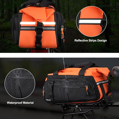 MOSISO Bike Rack Bag, 13-24L Expandable Top Layer Bicycle Rear Trunk Bags, Bike Rear Seat Pouch Cycling Luggage Handbag with Shoulder Strap for Road Mountain Cycling Traveling Commuting, Black&Orange