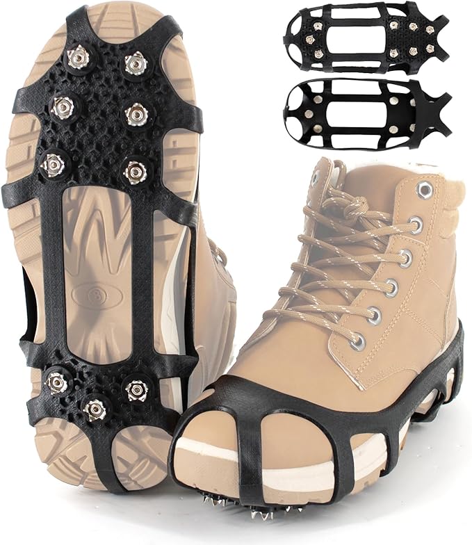 Ice Cleats Snow Grips, Non-Slip Traction with 9 Spikes Crampons, Upgraded Version Stainless Steel, for Shoes/Boots, Snow Ice Walking