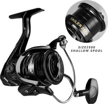 Fishing Reels Spinning Reel Left/Right Interchangeable Aluminium Handle, 7.5 oz Ultralight Spinning Reels, 5.5:1 Gear Ratio Deep/Shallow Aluminum Spool for Freshwater and Saltwater