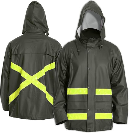 Hi-Vis Rain Jacket for Men – Waterproof Work Safety Coat with Reflective Strips, EN 343 Certified, Durable PU