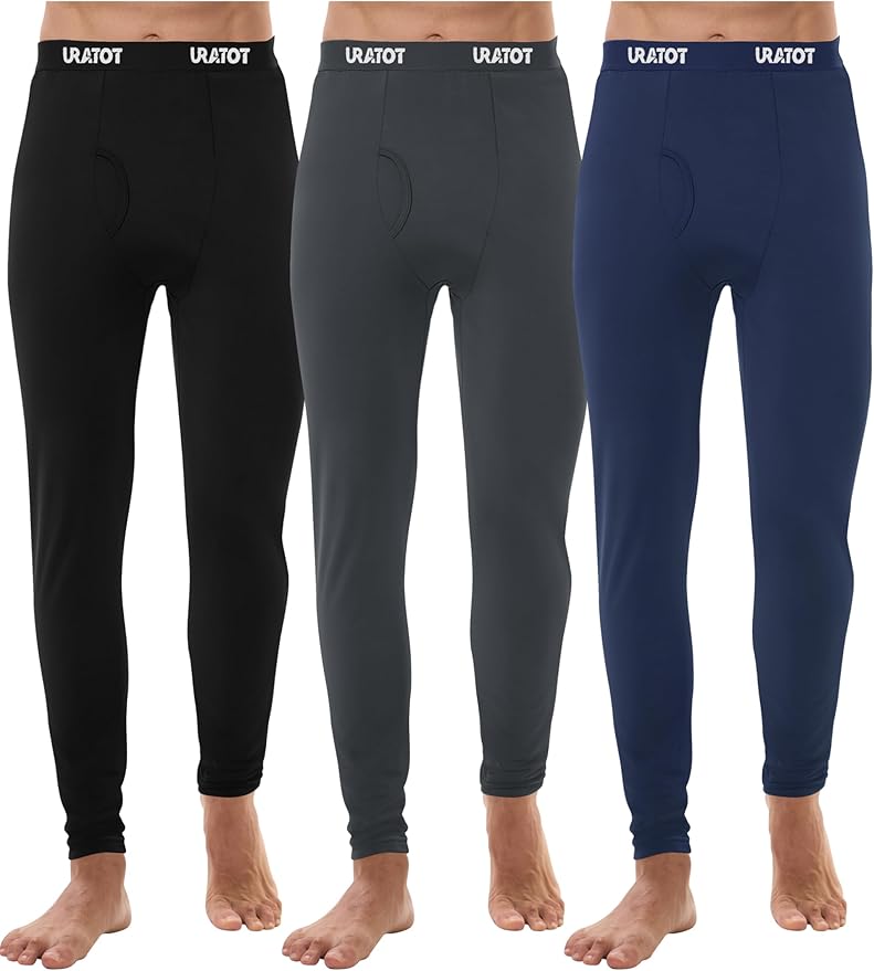 URATOT Men's Thermal Underwear Bottom Fleece Long Johns for Men Soft Warm Base Layer Thermal Pants for Cold Weather