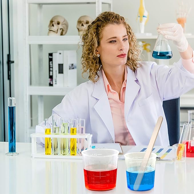 Coopay 50 Pack 60ml/2oz and 30ml/1oz Plastic Graduated Cups Transparent Scale Clear Epoxy Mixing Cup with 50 Pack Wooden Stirring Sticks for Resin, Epoxy, Stain, Mixing Paint