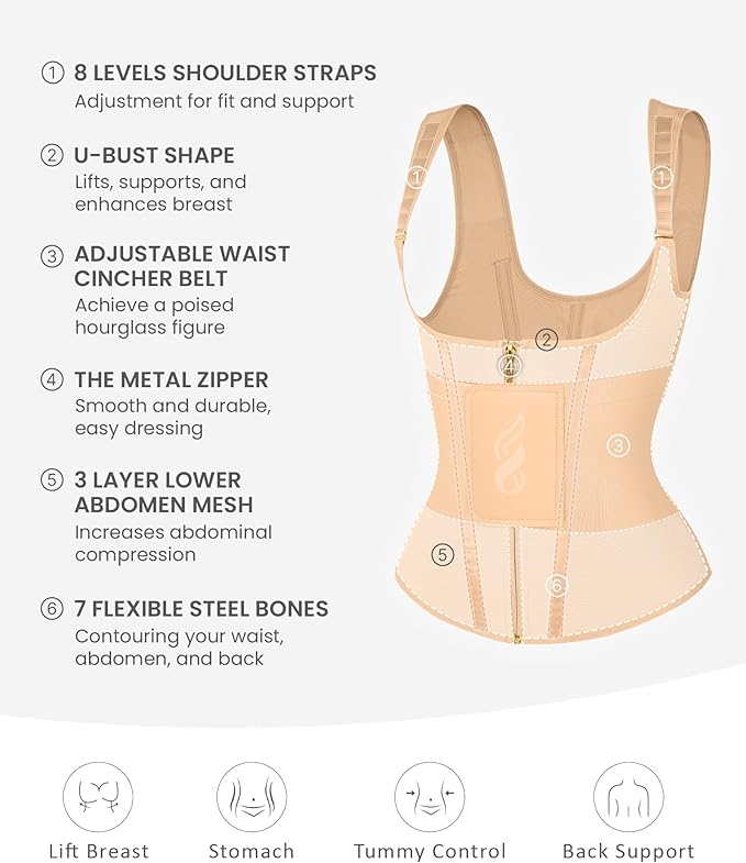 FeelinGirl Waist Trainer for Women Tummy Control Waist Cincher Belt Workout Body Shaper Vest with Adjustable Shoulder Strap