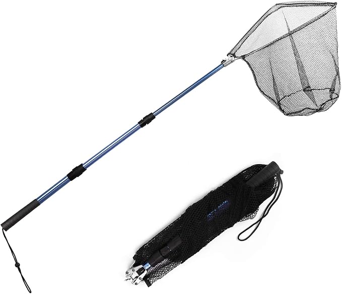 Fishing Net with Long Robust Telescopic Handle for Freshwater and Saltwater,Extend to 50.8 Inch,Foldable Nylon Mesh Landing Net
