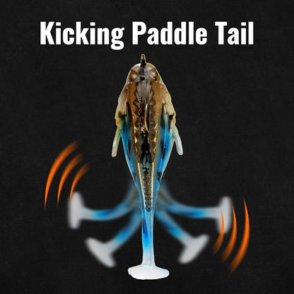 Soft Fishing Lures 5pcs Kit with Tackle Box Weedless Paddle Tail Swimbaits for Bass Trout Crappie Walleye Freshwater Saltwater Life Like Action Durable Plastic Sharp Hooks