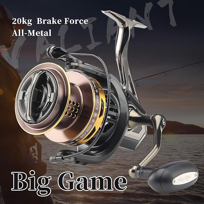 HAUT TON 8000/10000/12000 Big Game Surf Spinning Fishing Reel,20KG Drag Power. Backlash-Free Bearings,Metal Reel Seat,Zinc Alloy Gear for Saltwater Inshore and Offshore Fishing
