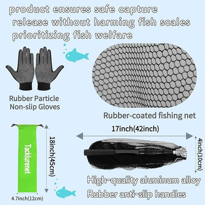 Folding Kayak Fishing Net with Aluminum Alloy Frame Rubber-Coated Nylon Net for Small Fishing Net Fishing Landing Net for Non-Slip Gloves Storage Bag