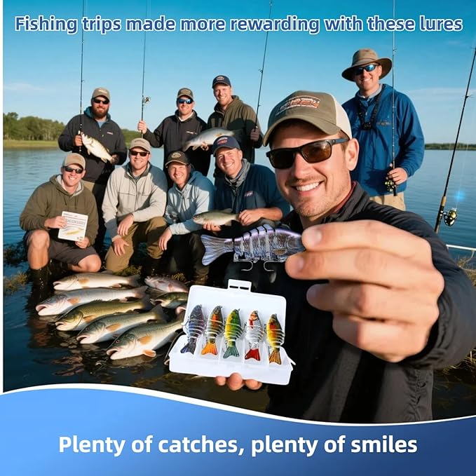 5PCS Lifelike Fishing Lure, Multi Jointed Swimbait Lures, Bionic Swimming Lure for Bass Trout Crappie Walleye Pike Bluegill Salmon, Glide Bait for Beginners, Amateurs and Professionals