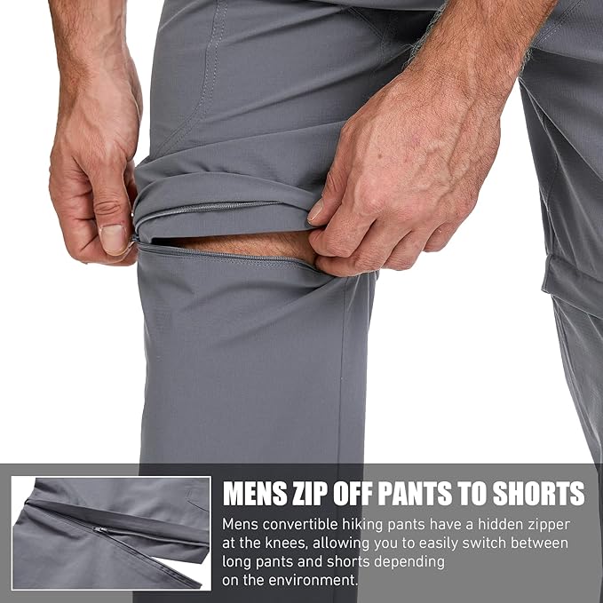 Mens Hiking Convertible Pants Quick Dry Waterproof Zip Off Lightweight Cargo Safari Fishing Work Pants Trousers with Belt