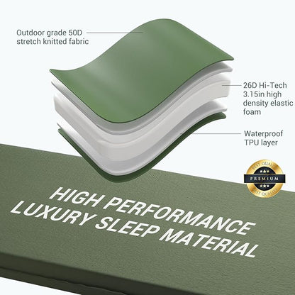 Elegear Self Inflating Sleeping Pad, 3.15" Ultra-Thick Memory Foam Camping Pad with Pillow Fast Inflating in 20s Insulated Camping Mattress Pad 4-Season Camp Sleeping Mat for Camp/Travel/Car/Tent