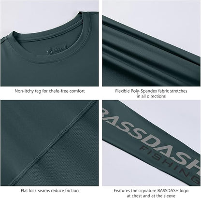 BASSDASH Fishing T Shirts for Men UV Sun Protection UPF 50+ Long Sleeve Tee T-Shirt