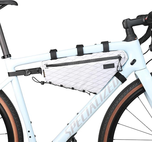 Rhinowalk BHD0018 Bike Frame Triangle Bag 2.9L, Waterproof Storage Bag with YKK Zippers, Cable Port & Pump Holder, Fits Hydration Pack – White