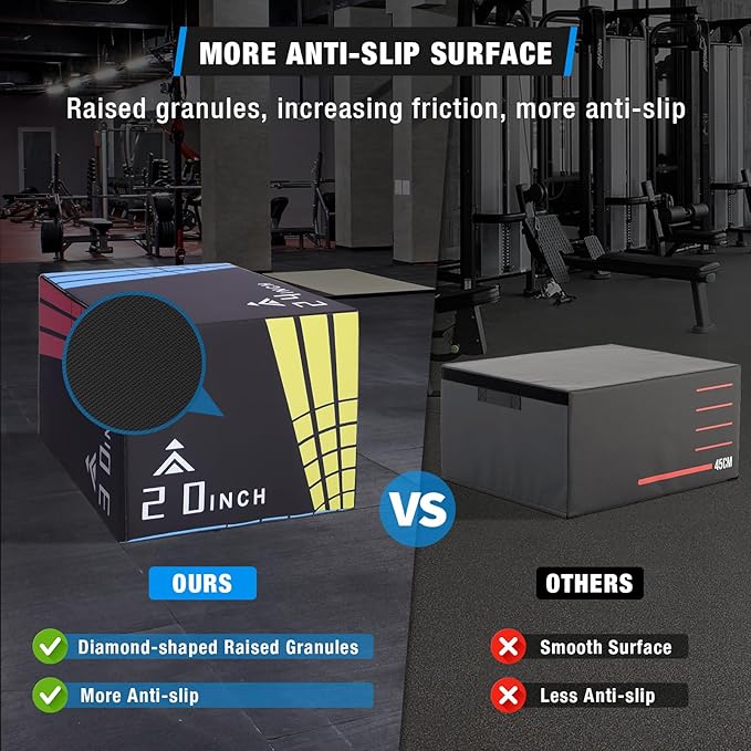 Modern-Depo 3 in 1 Plyometric Jump Box with High Density Foam | Fitness Plyo Box Jumps Height Adjustable 30/24/20, 24/20/16, 20/16/14, 1614/12 Inch for Home Gym, 440lb Weight Capacity