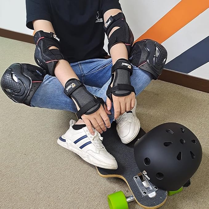 JBM Adult & Kid Skating Protective Gear Set Sktaeboard Helmet Knee and Elbow Pads with Wrist Guards for Inline Roller Skating, Scooter, Skateboarding