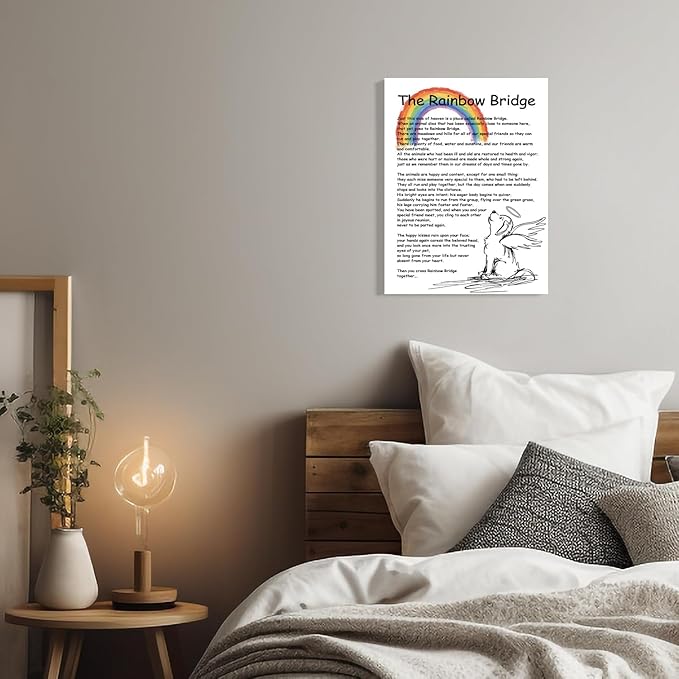 Rainbow Bridge Poem Canvas Wall Art As Bereavement Gifts for Loss of Pet Poster Decor Modern Inspirational Quotes Pictures Poetry Prints Framed 8 * 12 Inch