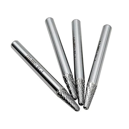 SL-1 Tungsten Carbide Burr Rotary File, Taper Shape Double Cut, 4pcs by LU&MN