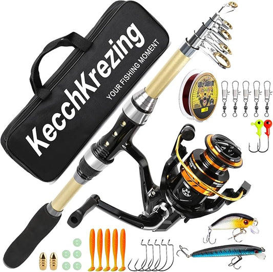 Telescopic Fishing Rod and Reel Combo – Collapsible 5.9ft Fishing Pole with Spinning Reel & Carry Bag, Travel Fishing Starter Kit for Beginners & Gifts