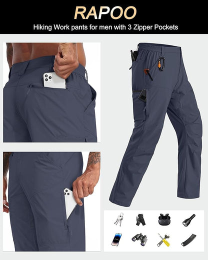 Rapoo Mens Hiking Pants Lightweight Water Resistant Breathable Nylon Cargo Pants with 6 Pockets