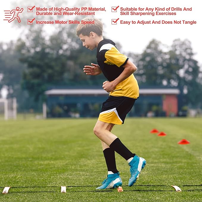 POWER GUIDANCE Agility Ladder (20 Feet) with Cones for Speed Agility Training & Quick Footwork Exercise - Soccer & Football Training Equipment for Adults, Youth & Kids
