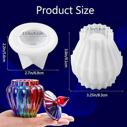 Silicone Box Mold with Lid Resin Epoxy Casting Molds Vintage Striped Wave Candle Jar Cement Mould for Resin Craft Making DIY Art Jewelry Trinket Organizer Candy Container Concrete Moulds Home Decor