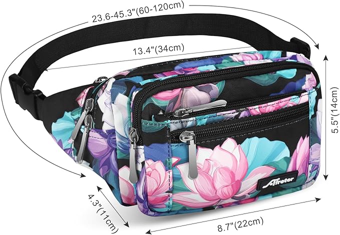 Waist Pack Bag Fanny Pack for Men&Women Hip Bum Bag with Adjustable Strap for Outdoors Workout Traveling Casual Running Hiking Cycling (New Black Flowers-1)