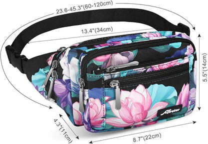 Waist Pack Bag Fanny Pack for Men&Women Hip Bum Bag with Adjustable Strap for Outdoors Workout Traveling Casual Running Hiking Cycling (New Black Flowers-1)