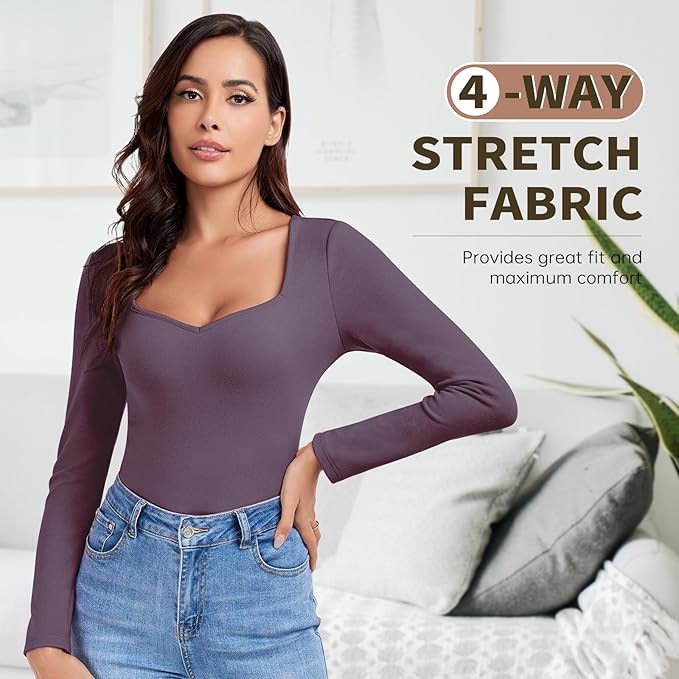 WOWENY Thermal Shirts for Women Sweetheart Fleece Lined Long Sleeve Underwear Tops Soft Warm Base Layer Cold Weather