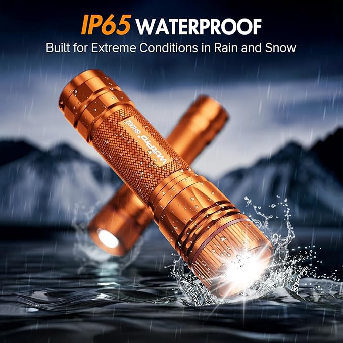 WdtPro Rechargeable Flashlights High Lumens, 1 Pack 10H Long Lasting Super Bright EDC Flashlights, LED Mini Tactical Flash Lights for Camping Emergency, Drop & Water Resistant Orange(Battery Included)