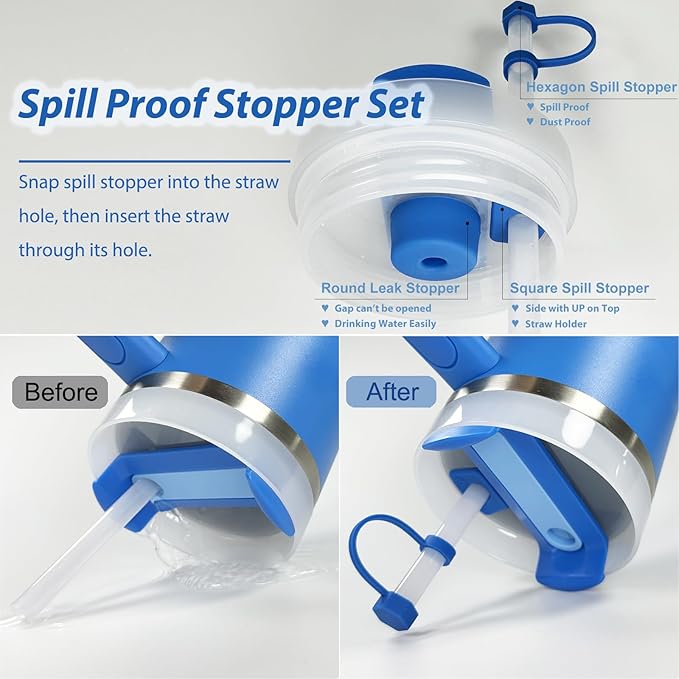 Stanley Cup Accessories Set Including 6 Pcs Silicone Spill Proof Stopper, 2 Pcs Straw Cover Cap for 9-10 mm Straws, 1 Pcs Silicone Boot for Stanley Cup 40oz & 30oz Tumbler (Azure)