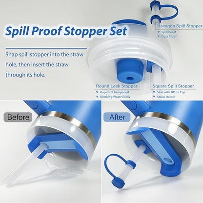 Stanley Cup Accessories Set Including 6 Pcs Silicone Spill Proof Stopper, 2 Pcs Straw Cover Cap for 9-10 mm Straws, 1 Pcs Silicone Boot for Stanley Cup 40oz & 30oz Tumbler (Azure)