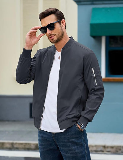 MAGCOMSEN Men's Bomber Jacket Lightweight Casual Windbreaker Spring Fall Zip Up Coat with 5 Pocket