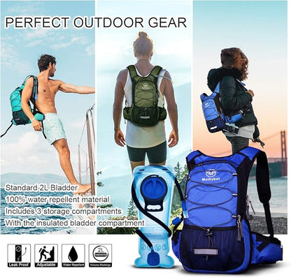 Hydration Pack, Insulated Hydration Backpack with 2L BPA Free Water Bladder and Storage, Hiking Backpack for Men, Women, Kids for Running, Cycling, Camping - Keep Liquid Cool up to 5 Hours