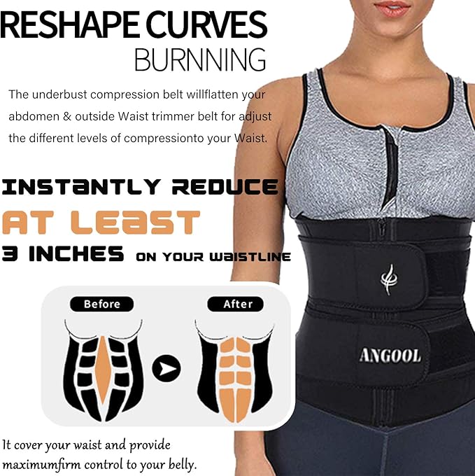 ANGOOL Neopren Waist Trainer for Women,Workout Plus Size Trimmer Belt Sauna Sweat Corset Cincher with Zipper