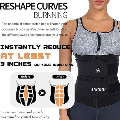 ANGOOL Neopren Waist Trainer for Women,Workout Plus Size Trimmer Belt Sauna Sweat Corset Cincher with Zipper