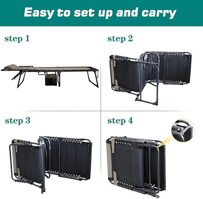 Outdoor Folding Lounge Chair Padded for Adults 264Ibs Patio Chaise Lounge Chair for Outside Adjustable 5-Position Reclining Beach Chair with Pillow Pocket