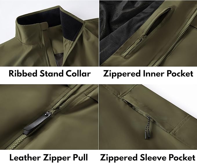 COOFANDY Mens Lightweight Bomber Jackets Stand Collar Windbreaker Softshell Jacket Zip Up Coat for Fall Outdoor