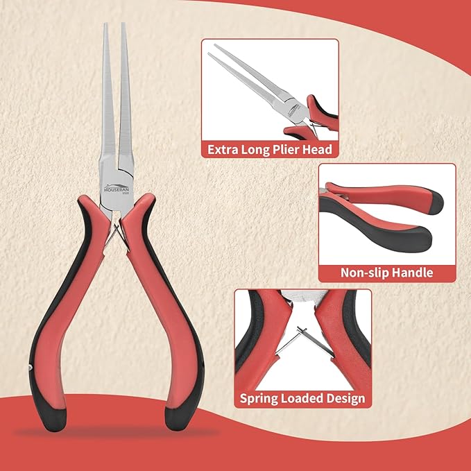 Long Needle Nose Pliers 5.5"-5 Pack Long Nose Mini Precision Pliers for Jewelry Making with Spring Loaded for DIY, Craft, Repairing