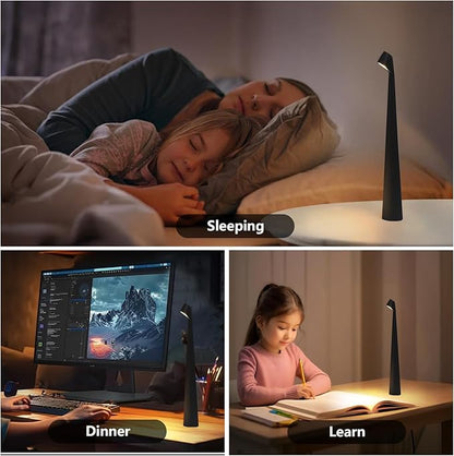 Portable LED Table Lamp 3-Levels Brightness, Rechargeable Battery Up to 48 Hours Usage, Night Light for Kids Nursery, Nightstand Lamp, Bedside Lamp.LED Desk Lamps Outdoor Portable Touch Lamps.(Black)