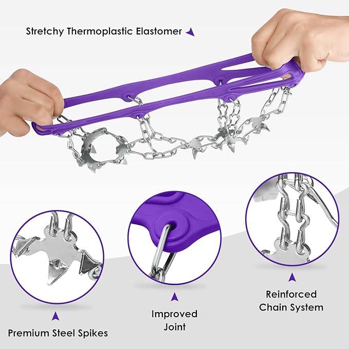 Crampons Ice Cleats Traction Snow Grips for Boots Shoes Women Men Anti Slip 19 Stainless Steel Spikes Safe Protect for Hiking Fishing Walking Climbing Mountaineering